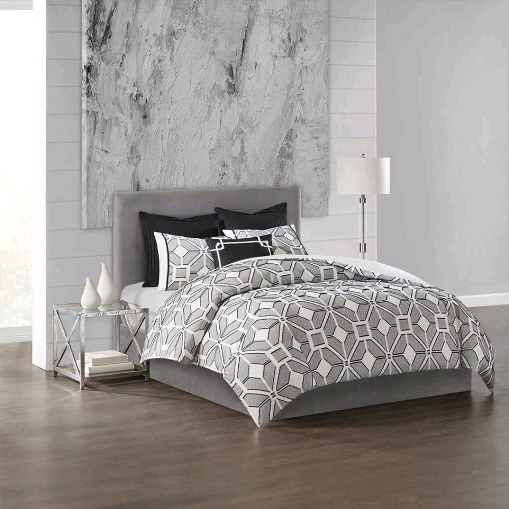 N Natori Shandong Black 3 Piece Cotton Yarn Dyed Duvet Set